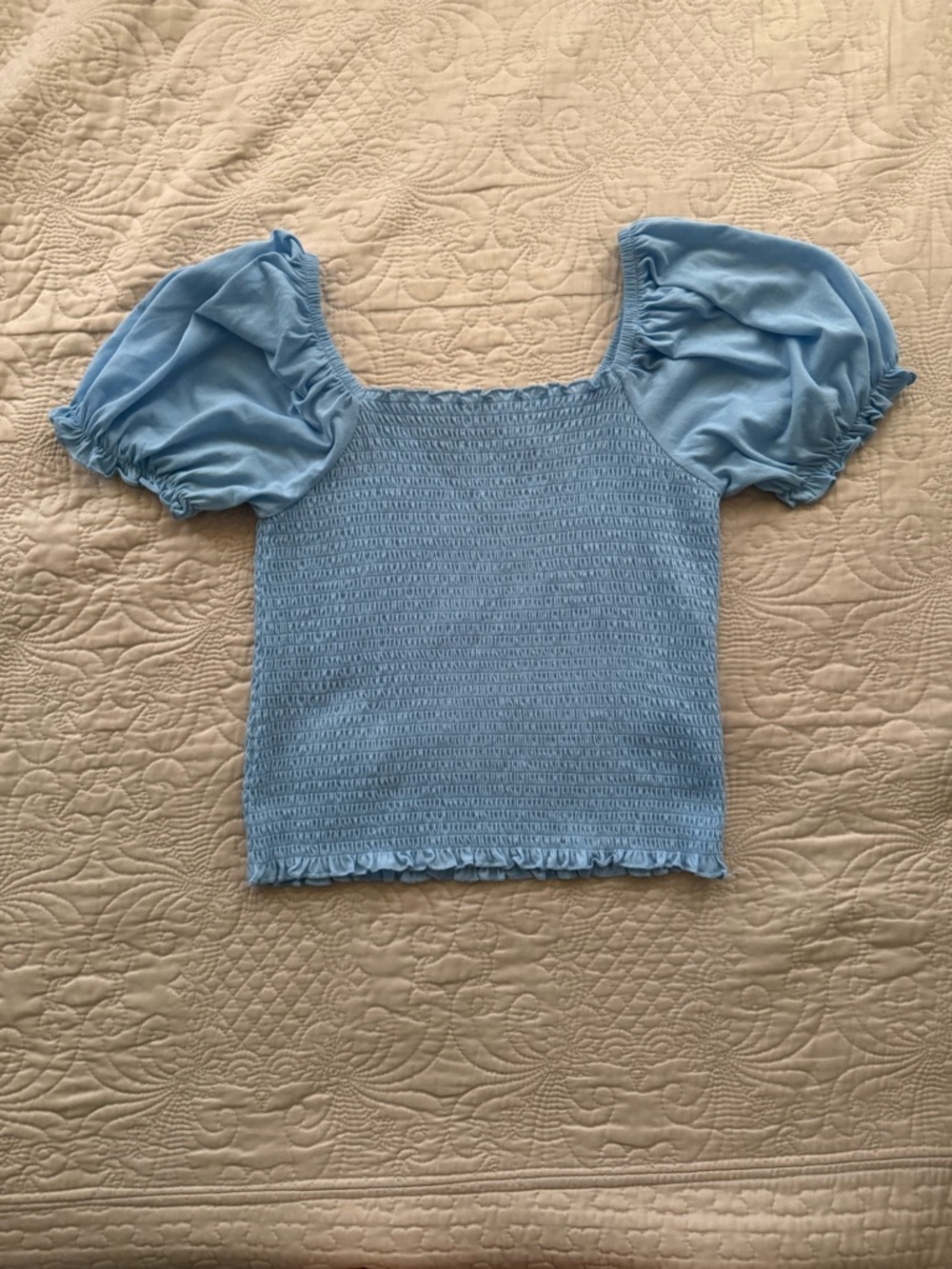 Vero Moda Light Blue Smocked Puff Sleeve Crop Top